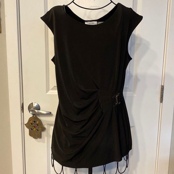 Calvin Klein Tops - Calvin Klein Black Slight Cap Sleeve with Rushed gold belted detail on front.NWT